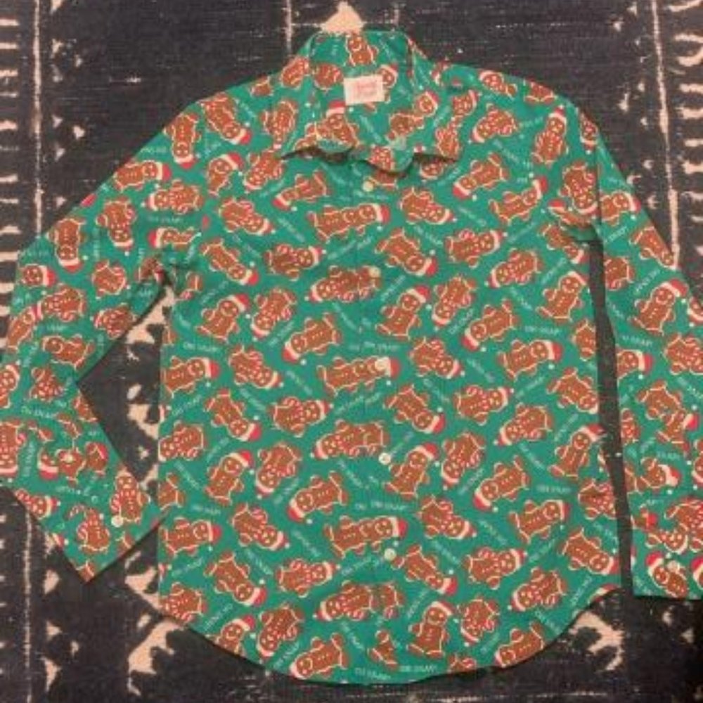 North Pole Gingerbread Man Dress Shirt M 10-2